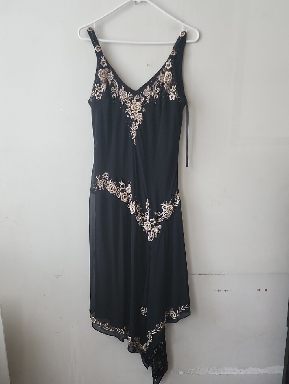 R&M Richards Black Slip Dress with Cream Floral Embroidery - Picture 3 of 8